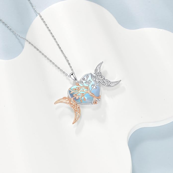 POPLYKE Tree of Life Necklace for Women Sterling Silver Celtic Knot Family Tree With Blue/Purple/Volcano Crystal Irish Gifts for Mom Wife Birthday Christmas