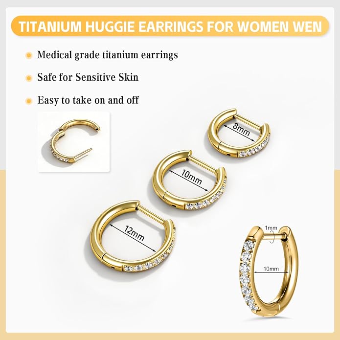 AOEDEJ G23 Titanium Black/Steel Gray/Gold Hoop Earrings 18G Small Huggie Hoop Earrings 8mm/10mm/12mm Cartilage for Sensitive Ears for Multiple Piercing Cartilage Hoop Earring Stack Jewelry