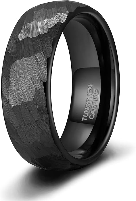 TRUMIUM Tungsten Wedding Rings for Men Women 4MM 6MM 8MM Mens Wedding Band Black/Rose Gold/Gold Plated Rings Hammered Matte Finish Jewelry Comfort Fit Size 5-13