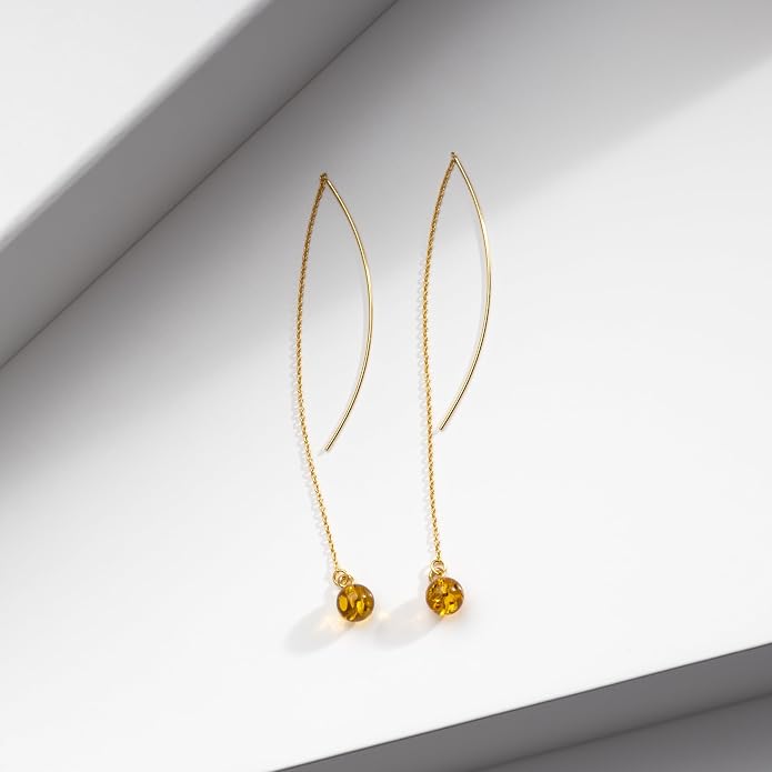 Pull-Through Earrings, Amber Jewelry, Faceted Sparkling Amber Earrings - Parent