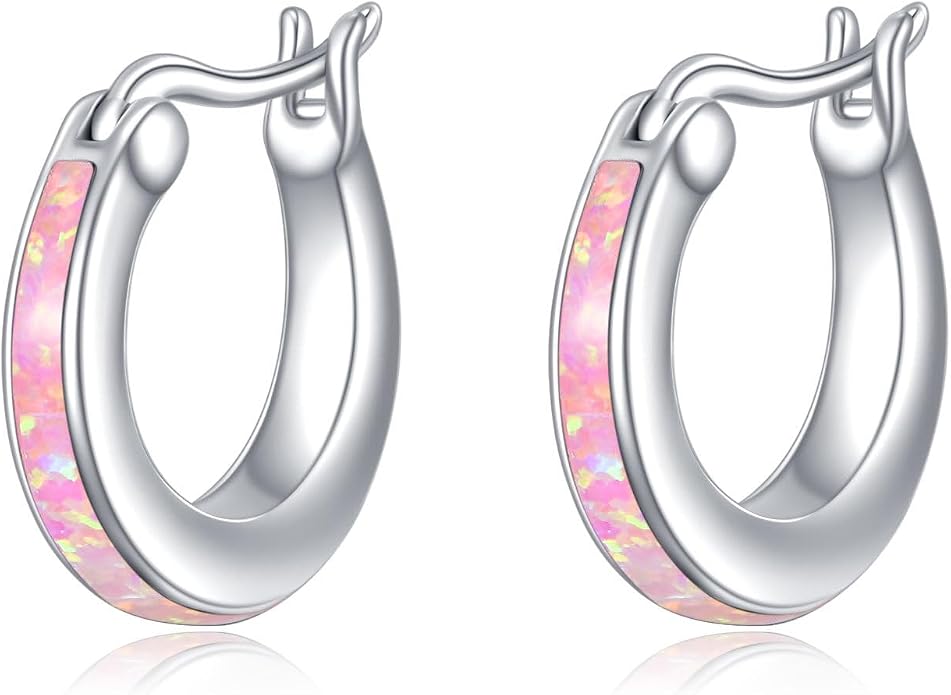 Moonstone/Pink Opal/Blue/Abalone Hoop Earrings for Women Sterling Silver Small Hoop Earrings Teardrop Huggie Earrings Jewelry Gifts