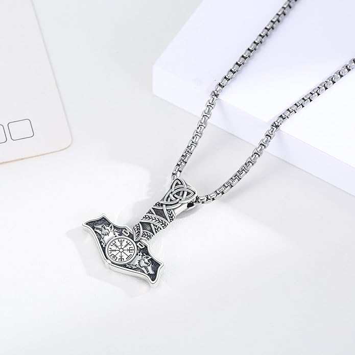 Viking Necklace 925 Sterling Silver Celtic Nordic Runes Amulet Necklace Viking Jewelry for Men Women