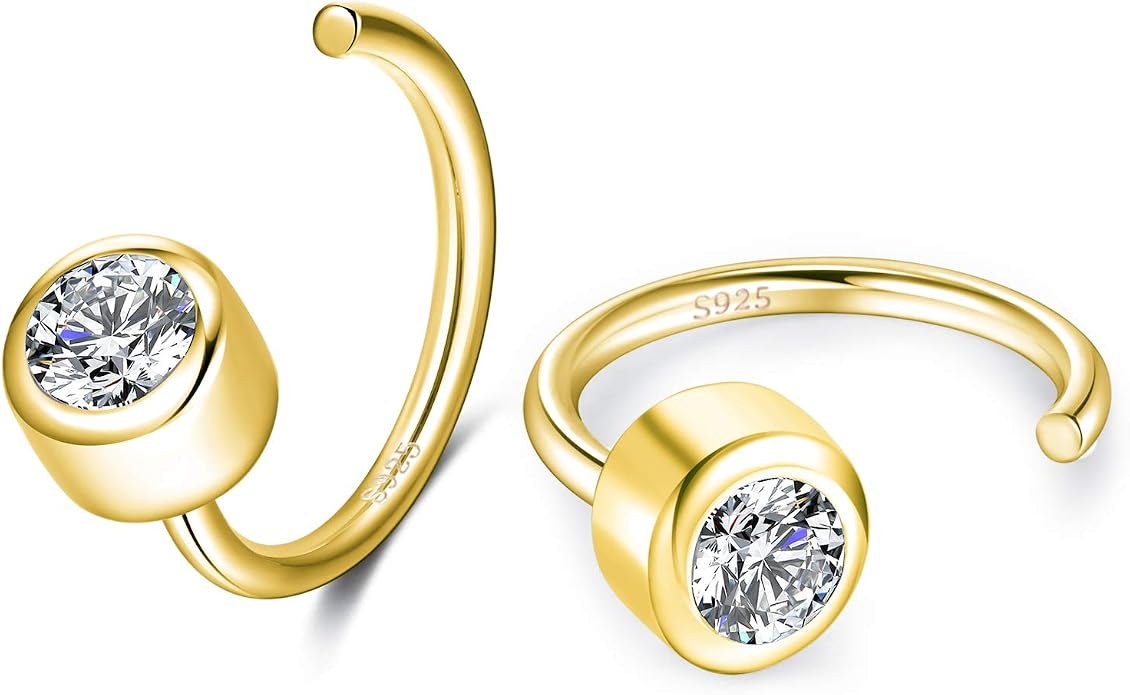 CHIC & ARTSY 925 Sterling Silver Half Hoop Earrings for Women, Dainty Huggie Hoops with Synthetic Opal, Moonstone, CZ & Gemstones, Lightweight Comfort Fit Everyday Elegant Jewelry