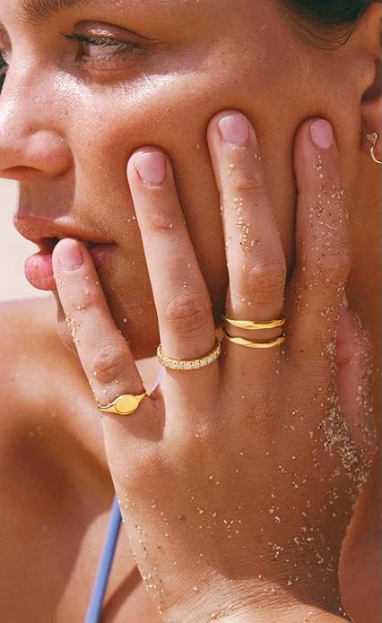 Gold Rings for Women Men Non Tarnish, Waterproof Chunky 14K Gold Plated Dainty Stackable Rings Trendy Statement Pinky Thumb Rings Engagement Eternity Wedding Band Ring Stacking Gold Jewelry Size 3 4 5 6 7 8 9 10 11