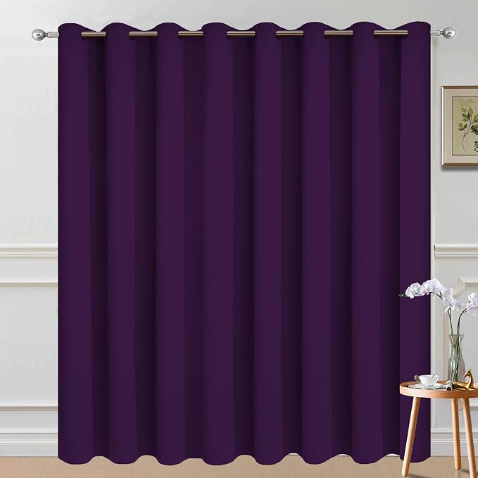 Yakamok Purple 100% Blackout Patio Door Curtain Panels W100 x L96,1 Panel | Noise Reducing Barrier Panel for Sliding Glass Door, 2 Thick Layers Heat Full Light Blocking Patio Door Drapery