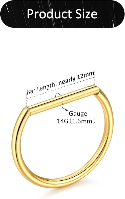 Oveta Titanium D Shaped Nipple Rings 14G for Nipple Piercing Jewelry Higned Segment Clicker Ring Hoops 11mm 12mm 14mm for Women Men, Silver Gold Black, 2PCS