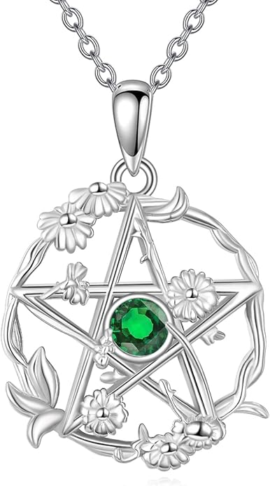 Birthstone Pentagram Necklace for Women 925 Sterling Silver Pentacle Daisy Pendant Pentacle Jewelry Birthday Gifts