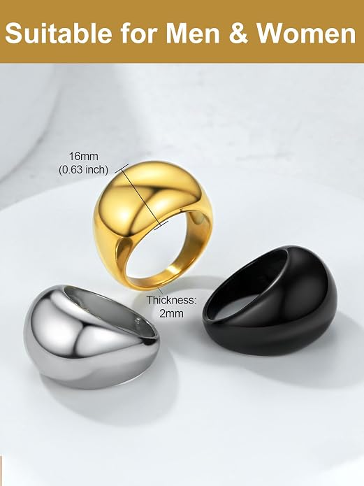 GOLDCHIC JEWELRY Chunky Dome Ring for Women, Stainless Steel Bold Stacking Croissant Statement Ring For Men (Size 7-12, Custom)