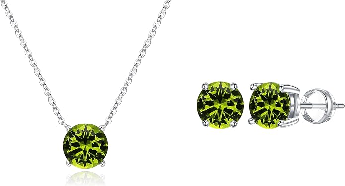 Ursilver Round Birthstone Necklace and Birthstone Earrings for Women sets - S925 Sterling Silver 12 Months Birthstone Necklace for Women Girls Jewelry Birthday Gifts
