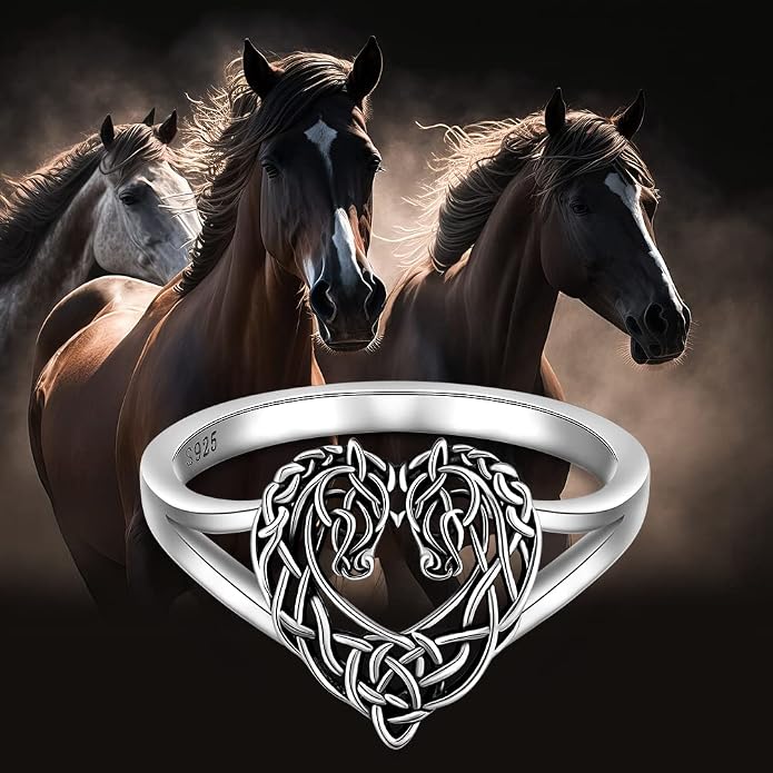 Horse Ring Sterling Silver Celtic Horse Rings for Women Couples Celtic Knot Equestrian Horses Jewelry Horsey Gifts