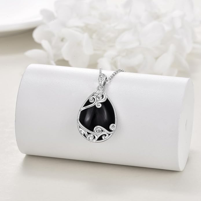 YAFEINI 925 Sterling Silver Moonstone Necklace Filigree Teardrop Pendant Necklace Jewelry for Women Girls