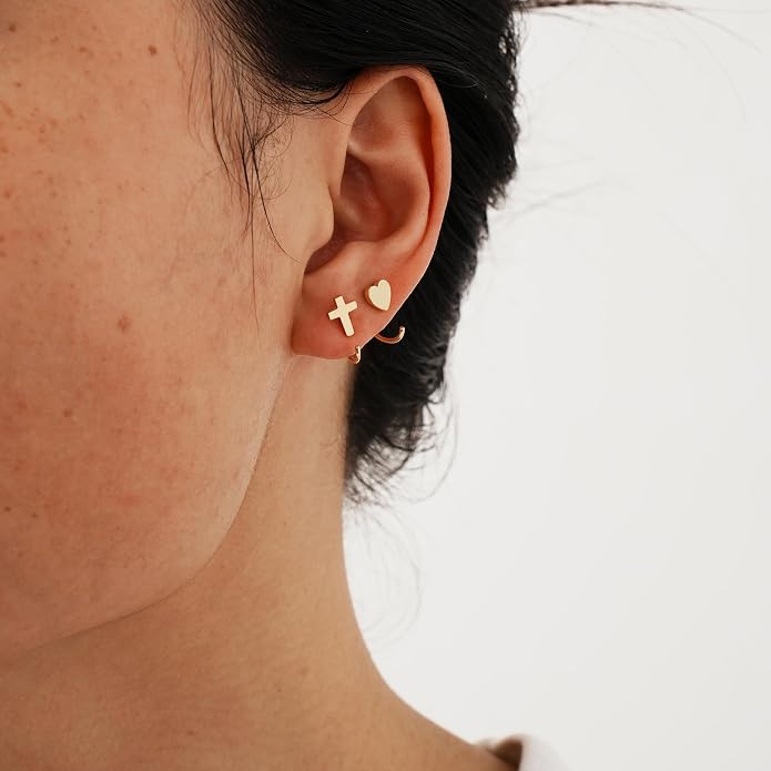 CHIC & ARTSY 925 Sterling Silver Half Hoop Earrings for Women, Small Huggie Hoops Set with Ball Bar Star Moon Cross & Pearl, Lightweight Comfort Fit Everyday & Sleep Earrings