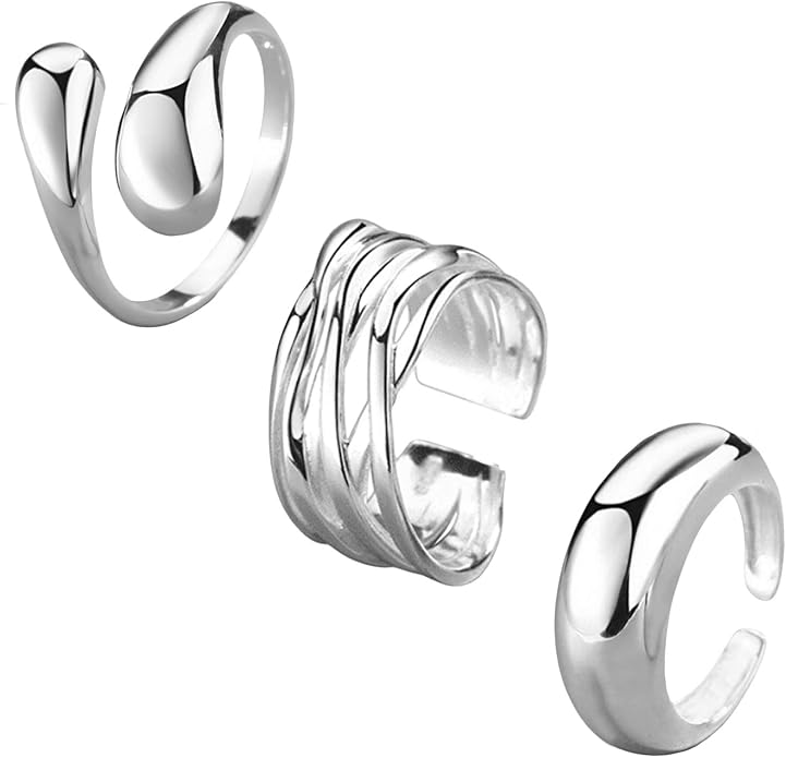 YBMYCM 3-10Pcs Dome Rings Set Chunky Gold Ring for Women Men 14k Gold Plated Thick Adjustable Statement Ring Gold/Silver
