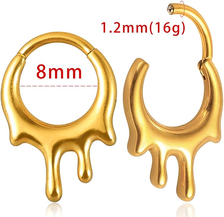 MOQIKAKA16G 8mm Septum Rings - Stainless Steel Segment Nose Rings for Women Men - Hinged Segment Nose Helix Cartilage Clicker Hoop Earrings for Daith Rook Tragus Piercing