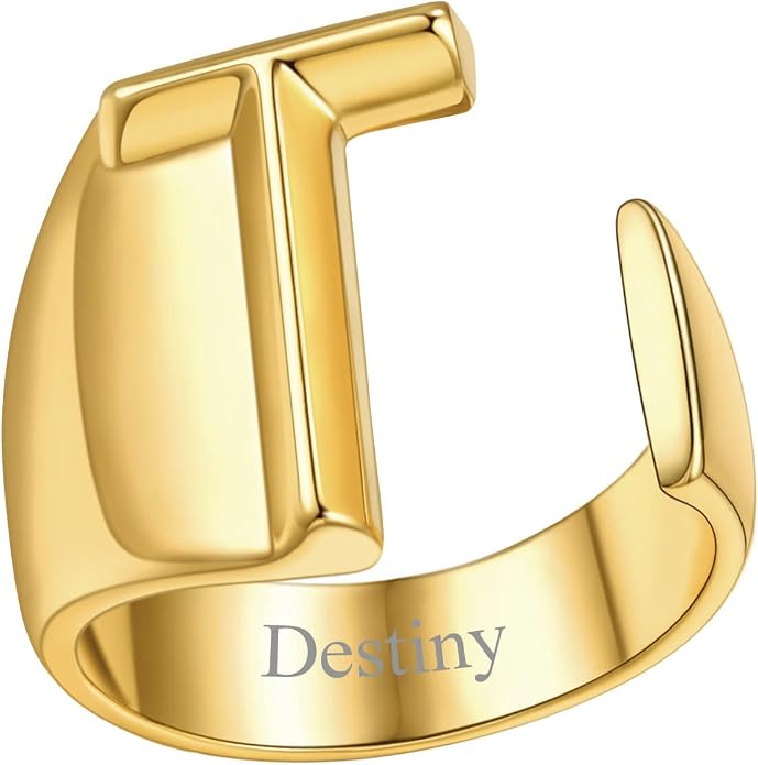 FindChic Customizable Initial Ring Statement 18K Gold Plated Fashion Cuff Rings for Women Alphabet Letter A to Z Resizable Knuckle Ring (with Gift Box)