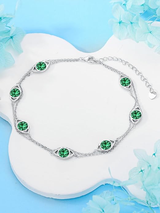 925 Sterling Silver Ankle Bracelet Evil Eye/Dolphin/Sea Turtle/Infinity/Wave Seashell/Hamsa Ankle Bracelet Adjustable Summer Beach Ocean Jewelry for Women