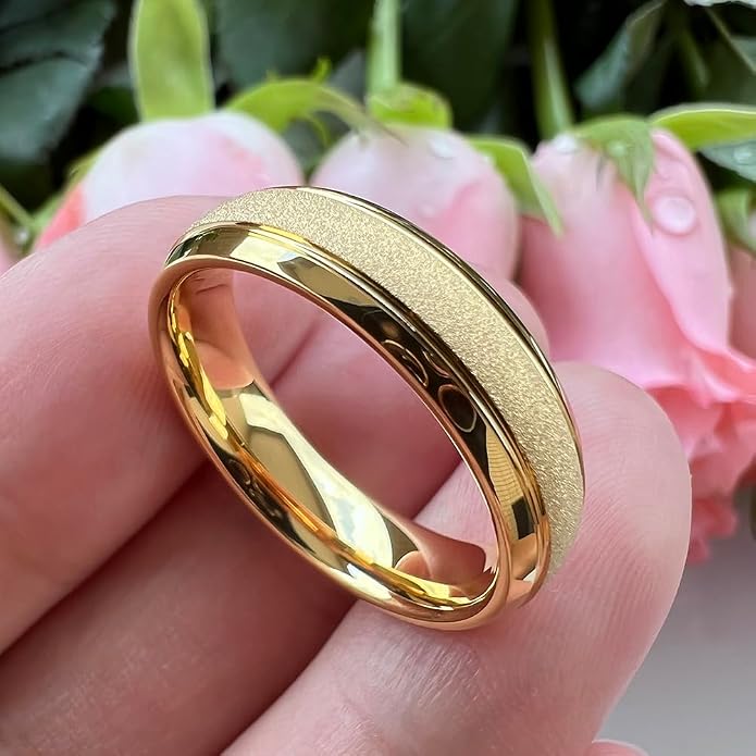 TUTISS 6mm 8mm Black/Gold/Rose Gold/White Tungsten Rings for Men Women Fashion Engagement Wedding Bands Sandblasted Finish I Love You Engraved Comfort Fit