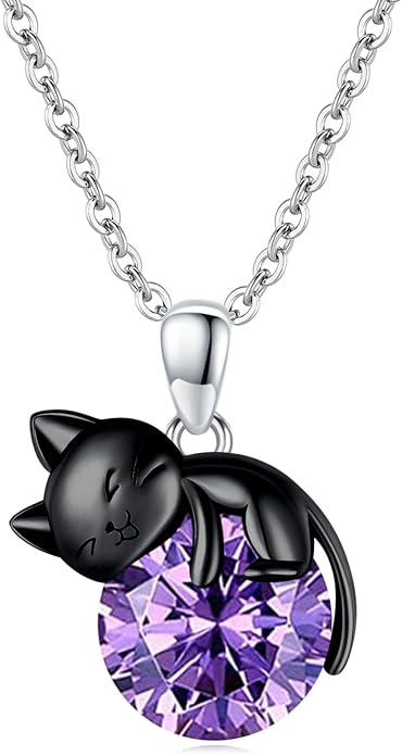 Cat Necklace Sterling Silver Cat Zircon Pendant Gothic Jewelry for Women Animal Lovers Gifts