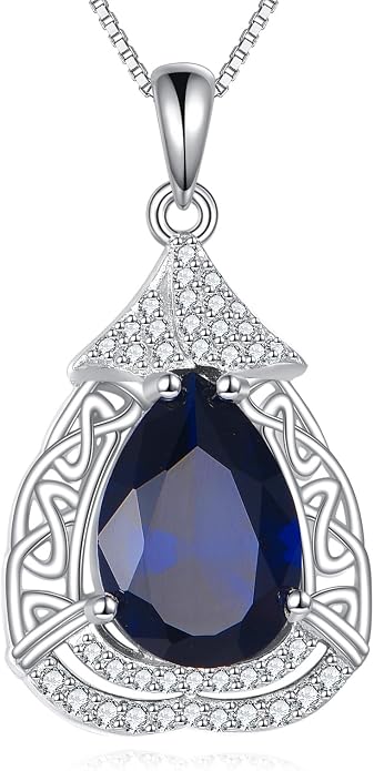 YAFEINI Blue Topaz Necklace Sterling Silver Teardrop Filigree Pendant Necklace September Birthstone Jewelry Gifts for Women