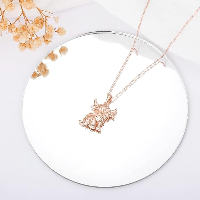 Highland Cow Gifts for Women 925 Sterling Silver Highland Cow Birthstone Necklace Fluffy Cow Jewelry Gifts Birthday Christmas