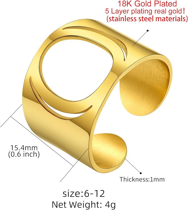 KeyStyle Bold Initial Letter Rings Adjustable, GoldChic Jewelry Women Gold Statement Ring Personalized Engraved Women’s Open Signet Ring for Party (Gold, White Gold, Black)