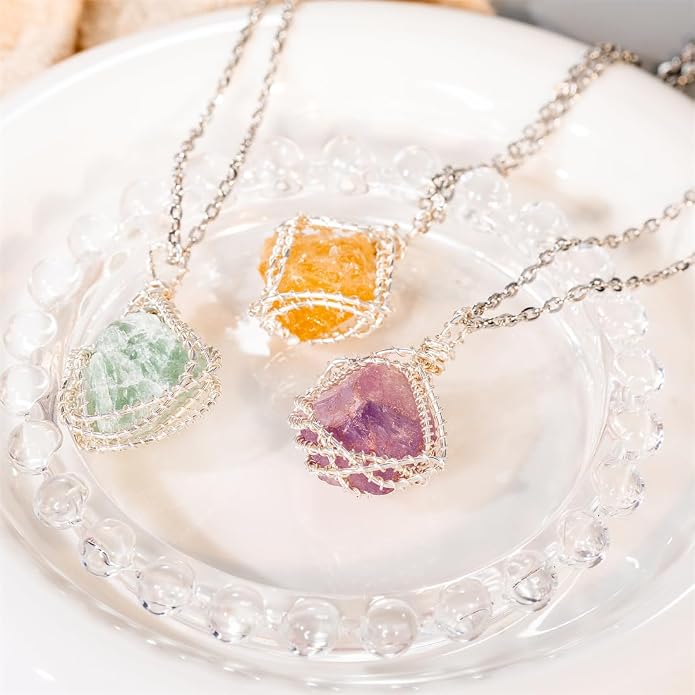 YGLINE Natural Raw Stone Healing Crystal Necklace Wire Wrapped Pendant for Womens Ladies