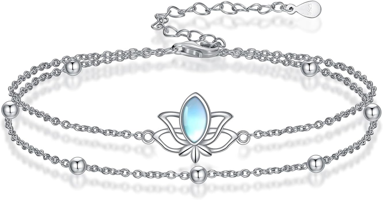 Dragonfly/Evil Eye/Hamsa Evil Eye/Lotus/Mushroom Anklet Bracelets for Women Sterling Silver Adjustable Double Layered Bracelet Anklet Mother's Day Jewelry Gifts Beach Jewelry
