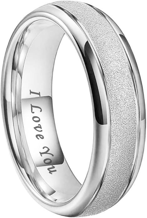 TUTISS 6mm 8mm Black/Gold/Rose Gold/White Tungsten Rings for Men Women Fashion Engagement Wedding Bands Sandblasted Finish I Love You Engraved Comfort Fit