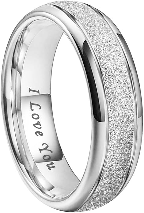 TUTISS 6mm 8mm Black/Gold/Rose Gold/White Tungsten Rings for Men Women Fashion Engagement Wedding Bands Sandblasted Finish I Love You Engraved Comfort Fit