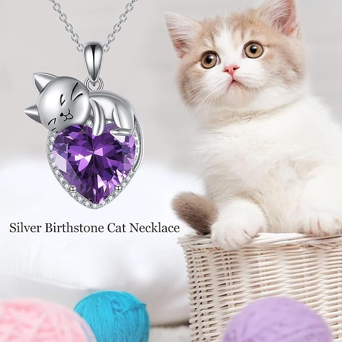 Cat Necklace Sterling Silver Cat Zircon Pendant Gothic Jewelry for Women Animal Lovers Gifts