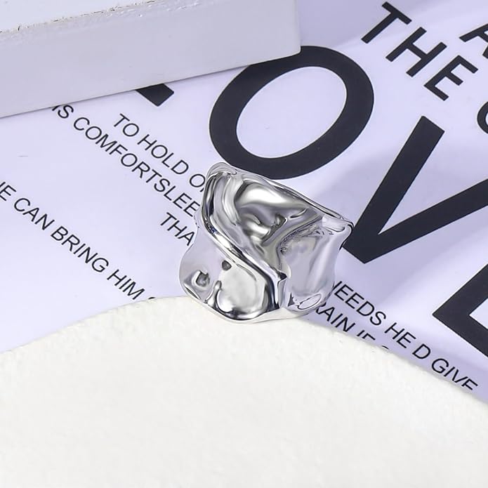 Gold Silver Rings Set for Women Chunky Statement Rings ZC Dome Evil Eye Croissant ring Thick 18K Gold Plated Band Rings