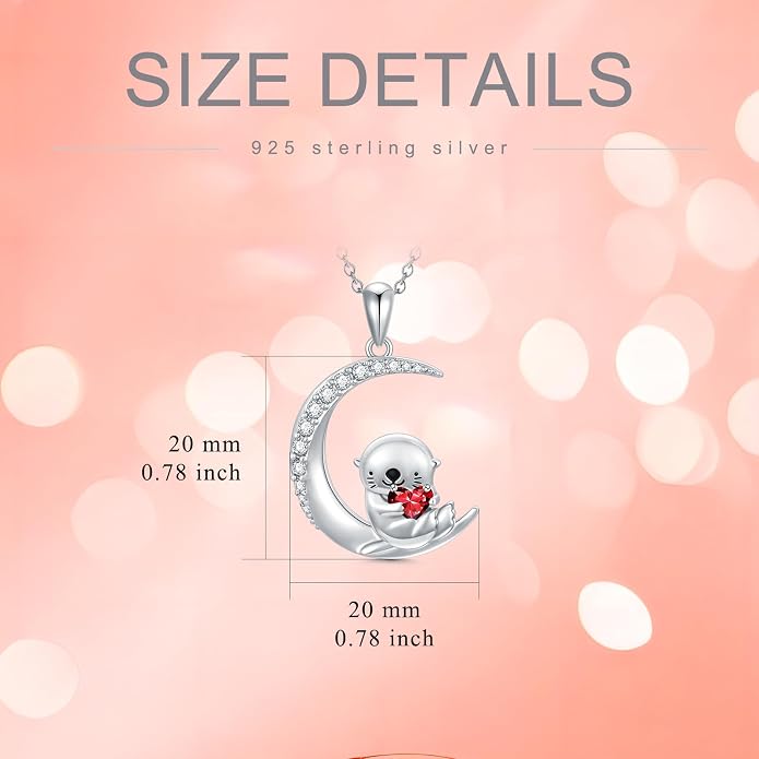 PROESS Animal Birthstone Necklace 925 Sterling Silver Otter/Axolotl/Hippo/Elephant/Dachshund/Monkey/Red Panda Pendant Necklace Animal Birthstone Jewelry Gifts for Women