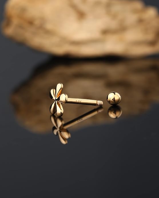 Jewseen 14K Solid Gold Cartilage Earring Opal Cartilage Piercing CZ Flower Helix Piercing Jewelry 16g Tragus Conch Piercing Jewelry Stud Earrings for Women Men