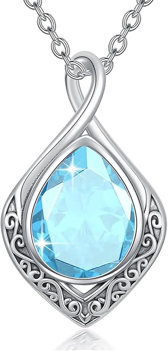 PELOVNY Celtic Knot Necklaces for Women 925 Sterling Silver Gemstone/Birthstone Teardrop Infinity Necklace Irish Celtic Pendant Jewelry Gifts for Mom Daughter Wife