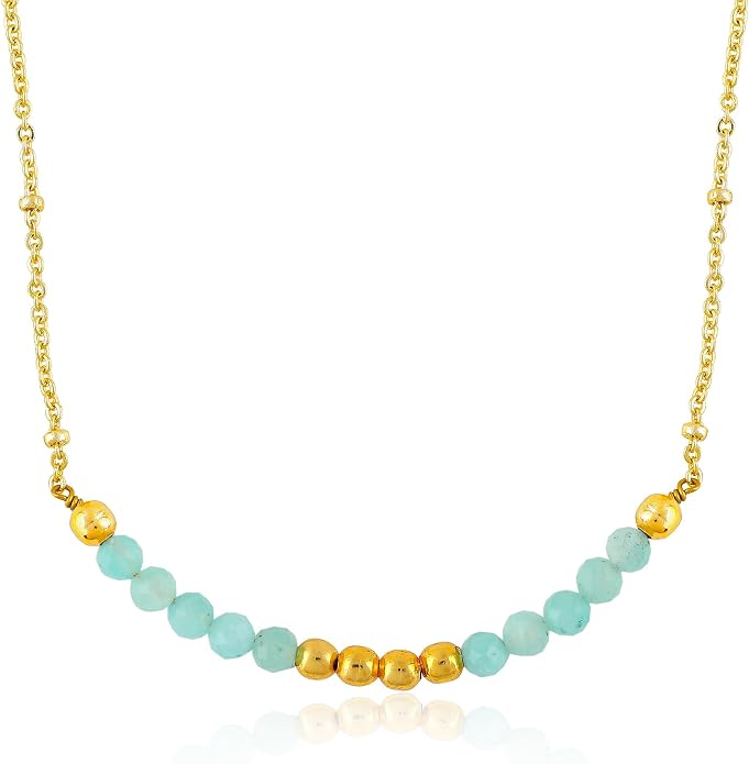 Satellite Chain Necklace 16+2 Inch Gold Plated – Dainty Layering Jewelry with Gemstone Beads – Minimalist Choker Necklace for Women – Delicate Gift for Her