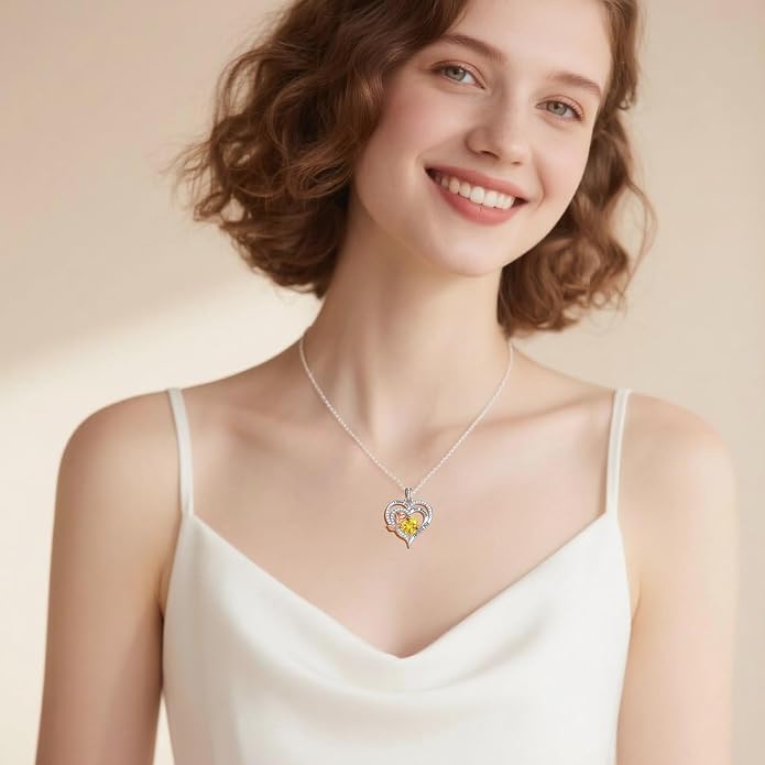 Birthstone Heart Necklaces for Women 925 Sterling Silver Fine Jewelry Rose Pendant Necklace Anniversary Birthday Mothers Day Gifts Her Wife Women Mom Daughter