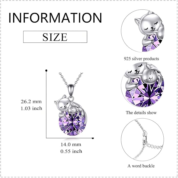 Cat Necklace Sterling Silver Cat Zircon Pendant Gothic Jewelry for Women Animal Lovers Gifts