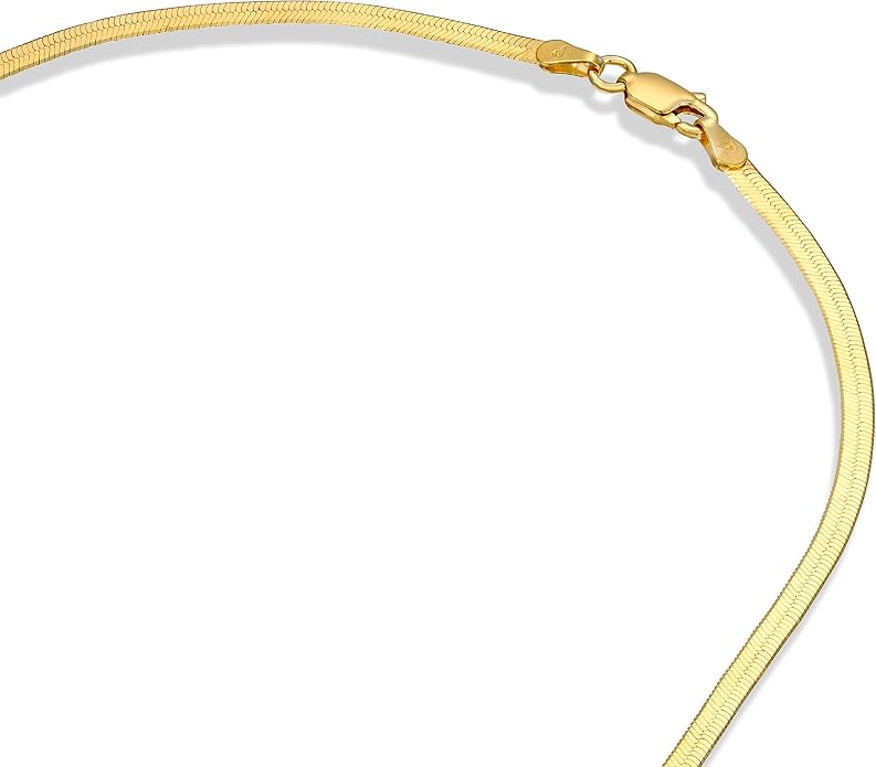 PAVOI 22K Gold Plated Chain Necklace For Women | Italian Solid 925 Sterling Silver Necklace for Men | Cuban Link, Rope, Snake & Rope Diamond-Cut Herringbone | Trendy Unisex Jewelry