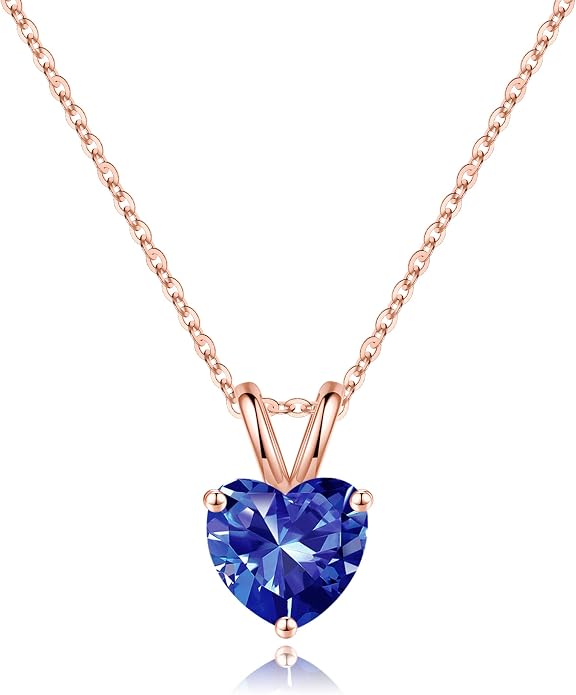 SMILEST Dainty Heart Birthstone Necklace for Women, 925 Sterling Silver Necklace Sparkling Heart Pendant, Anniversary Birthday Gifts for Women Mom Wife Daughter Girlfriend Grandma