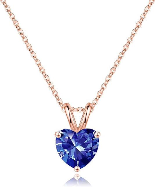 SMILEST Dainty Heart Birthstone Necklace for Women, 925 Sterling Silver Necklace Sparkling Heart Pendant, Anniversary Birthday Gifts for Women Mom Wife Daughter Girlfriend Grandma