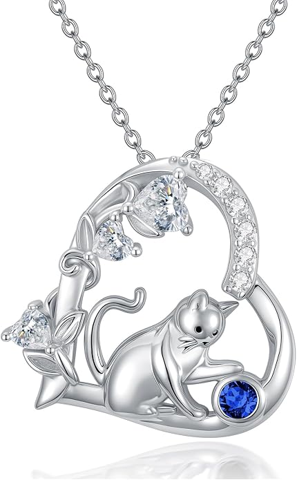 PELOVNY Teddy Bear Necklace for Women 925 Sterling Silver Bear/Highland Cow/Fox/Cat/Axolotl Birthstone Necklace Christmas Birthday Jewelry Gifts for Mom Daughter Wife Sister