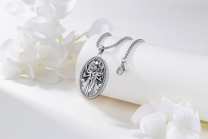 Hecate Wiccan Triple Moon Goddess Necklace Tetragrammaton Nudo De Bruja Plata 925 Original Sterling Silver Cat Moon Pendant Hekate Witch Necklace Amulet Witchy Jewelry Gifts for Women Men
