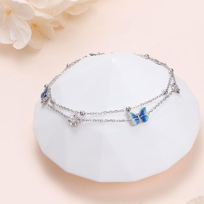 S925 Sterling Silver Ankle Bracelets Butterfly/Evil Eye/Anchor/infinity/Beach Anklet for Women Opal Moonstone Foot Chain Beach Jewelry