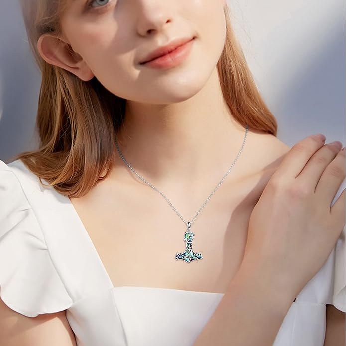 Thor Hammer Necklace 925 Sterling Silver Mjolnir Tree of Life Pendant Necklace Viking Vegvisir Jewelry for Women wife Mom