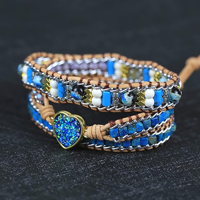 Women Wrap Bracelet Boho Natural Jasper Crystal Stone Beads Strand Bracelets
