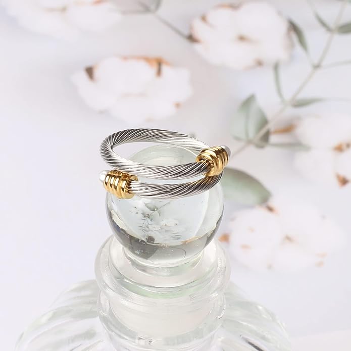 Dorriss Cable Rings Vintage Twisted Open Ring for Women Adjustable Designer Fashion Brand Stainless Steel Jewelry with Gift Box