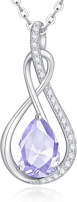 Birthstone Necklaces for Women Mothers - 925 Sterling Silver Dainty Infinity Cubic Zirconia Pendant Necklace Anniversary Birthday Christmas Gifts for Her Wife Mom Lady Daughter, Adjustable Chain