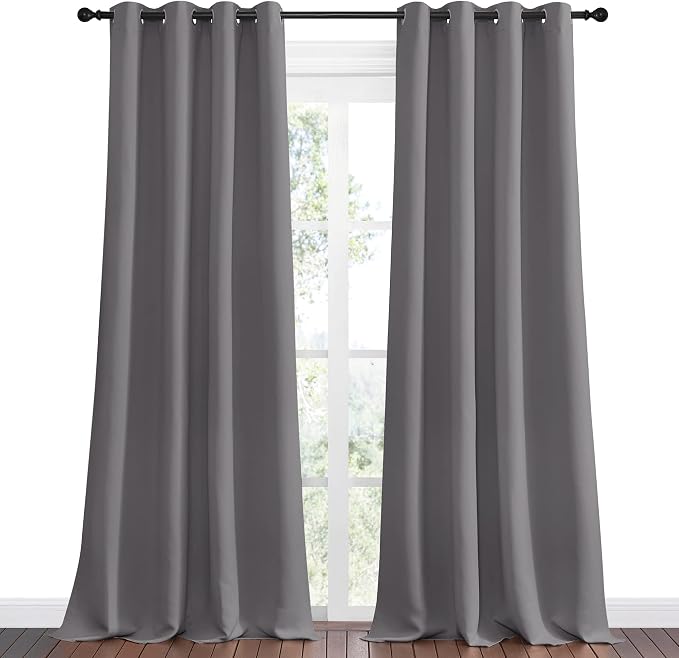 NICETOWN Bedroom Blackout Curtains Panels, 1 Pair, 55 inches by 108 Inch, Grey, Triple Weave Energy Saving Thermal Insulated Solid Grommet Blackout Draperies for Patio