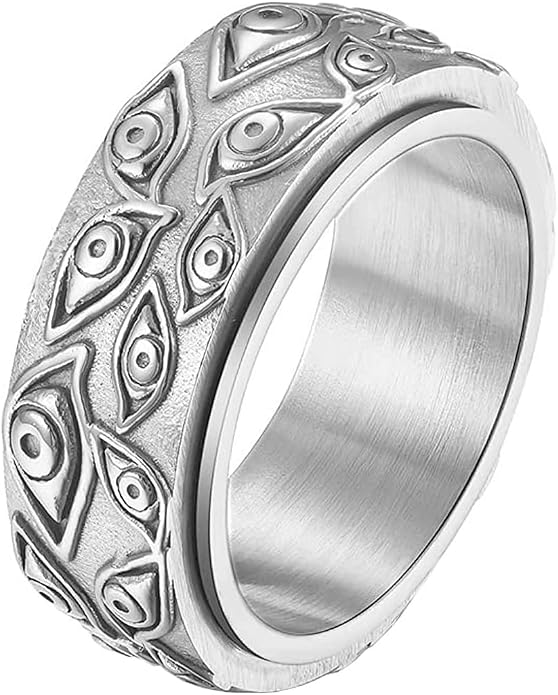 Men's Stainless Steel Eye of God Ring Band All Seeing Eye Spinner Rings Black Silver Vintage Jewelry Size 5 to 14
