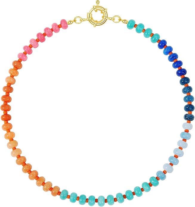 KELORIS PATH Beaded Gemstone Necklaces for Women, Boho Colorful Bead Choker Necklace, Natural Stone Handmade Summer Jewelry for Beach